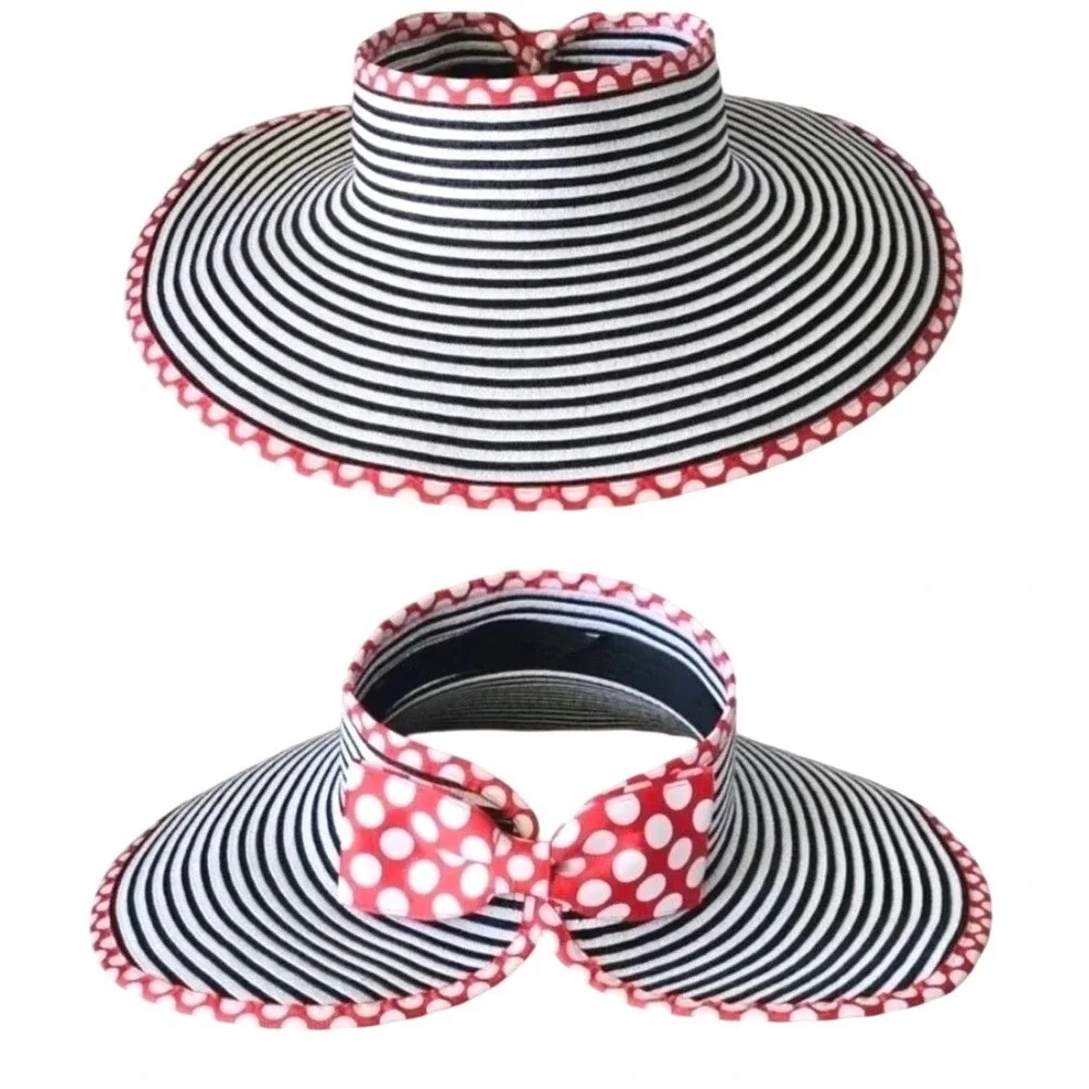 Disney Minnie Mouse Packable Sun Visor Sun Hat OS Striped Polka Dot Resort